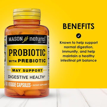 Mason Natural Probiotic With Prebiotic, 40 Day Supply For Normal Digestive Function & Improved Gut Health, 40 Veggie Capsules