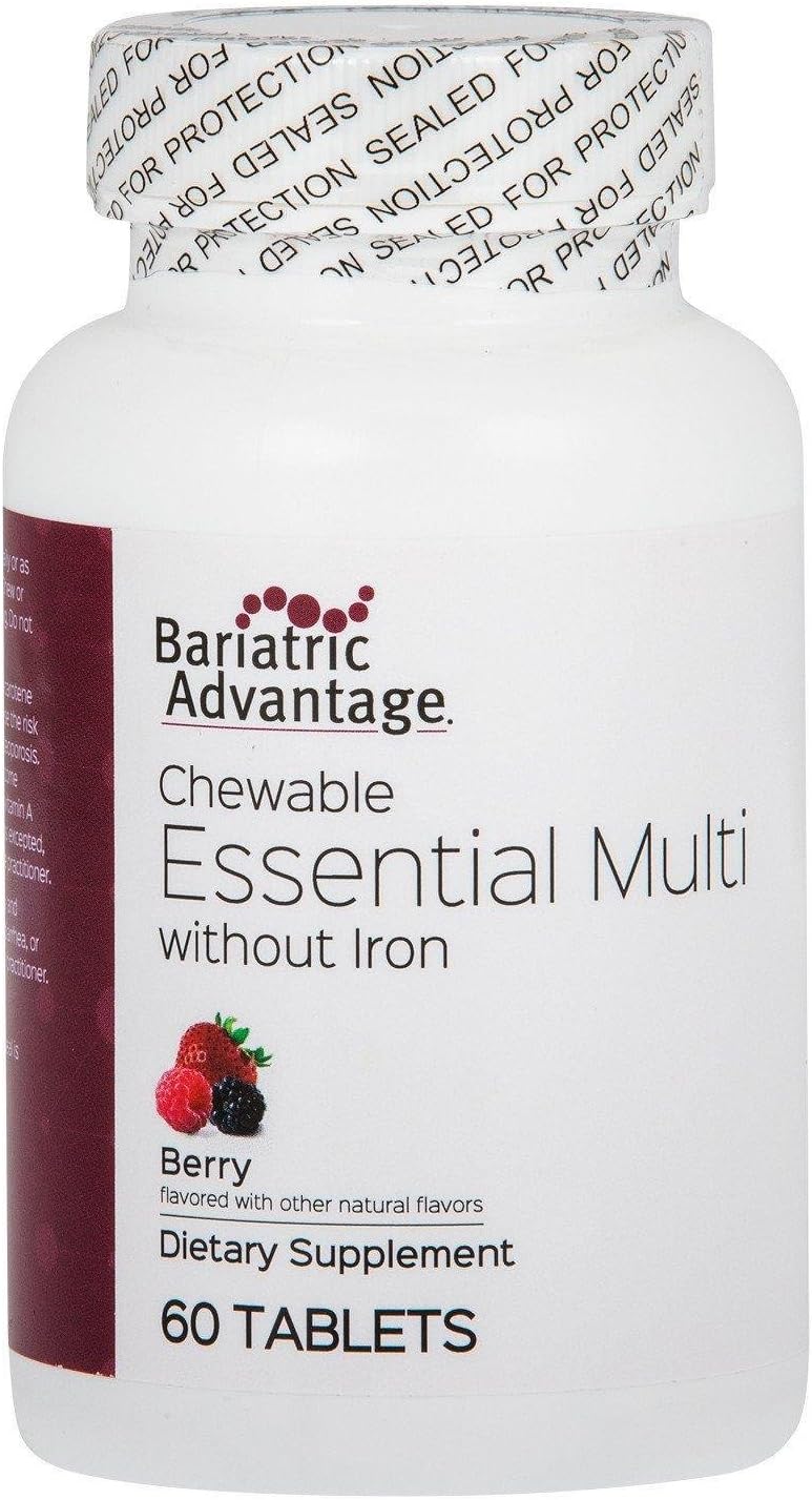 Bariatric Advantage Essential Multi Without Iron, Chewable Multivitamin For Bariatric Surgery Patients, Includes Vitamin B12, C, D And Folate - Berry, 60 Count