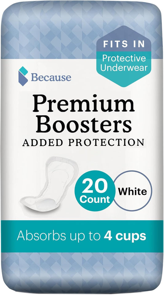 Because Overnight Incontinence Underwear And Booster Pad Bundle For Men And Women | Includes Underwear - White, Size S/M, 20 Count And Booster Pads, 20 Count - Absorbs Up To 10 Cups