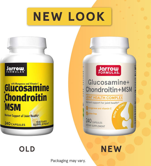 Jarrow Formulas Glucosamine + Chondroitin + MSM - 240 Capsules - 60 Servings - Joint Support Supplement - Glucosamine Chondroitin MSM Capsules - With Vitamin C & Manganese - Non-GMO - Gluten Free