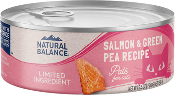 Natural Balance Limited Ingredient Adult Grain-Free Wet Canned Cat Food, Salmon & Green Pea Recipe, 5.5 Ounce (Pack Of 24)