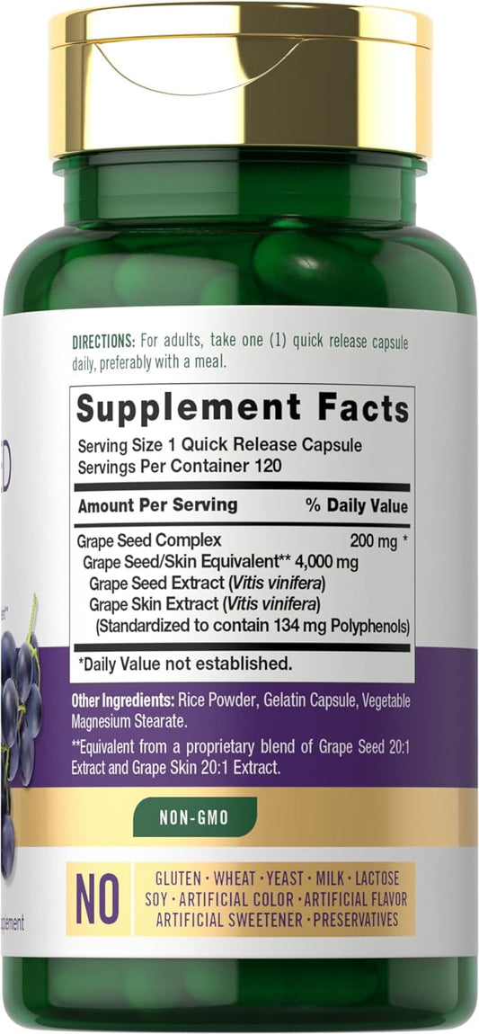 Carlyle Grape Seed Extract Capsules | 4,000Mg | 120 Count | Standardized Extract Complex With Polyphenols | Non-Gmo, Gluten Free Supplement