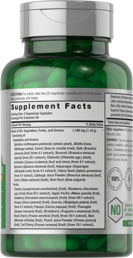 Horbäach Mega Fruits and Veggies Supplement | 100 Capsules | Vegetarian, Non-GMO and Gluten Free