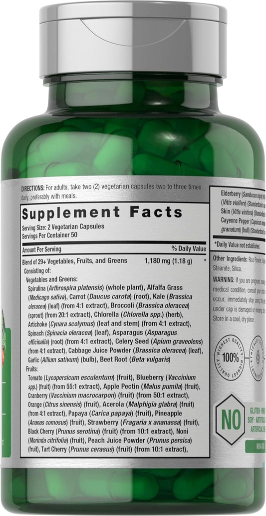 Horbäach Mega Fruits And Veggies Supplement | 100 Capsules | Vegetarian, Non-Gmo And Gluten Free