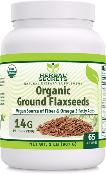 Herbal Secrets Usda Organic Ground Flaxseeds 2 Lbs Powder | 14 Grams Per Serving | 65 Servings | Excellent Vegan Source Of Fiber & Omega -3 Fatty Acids | Non-Gmo (2 Lb | 1 Pack)