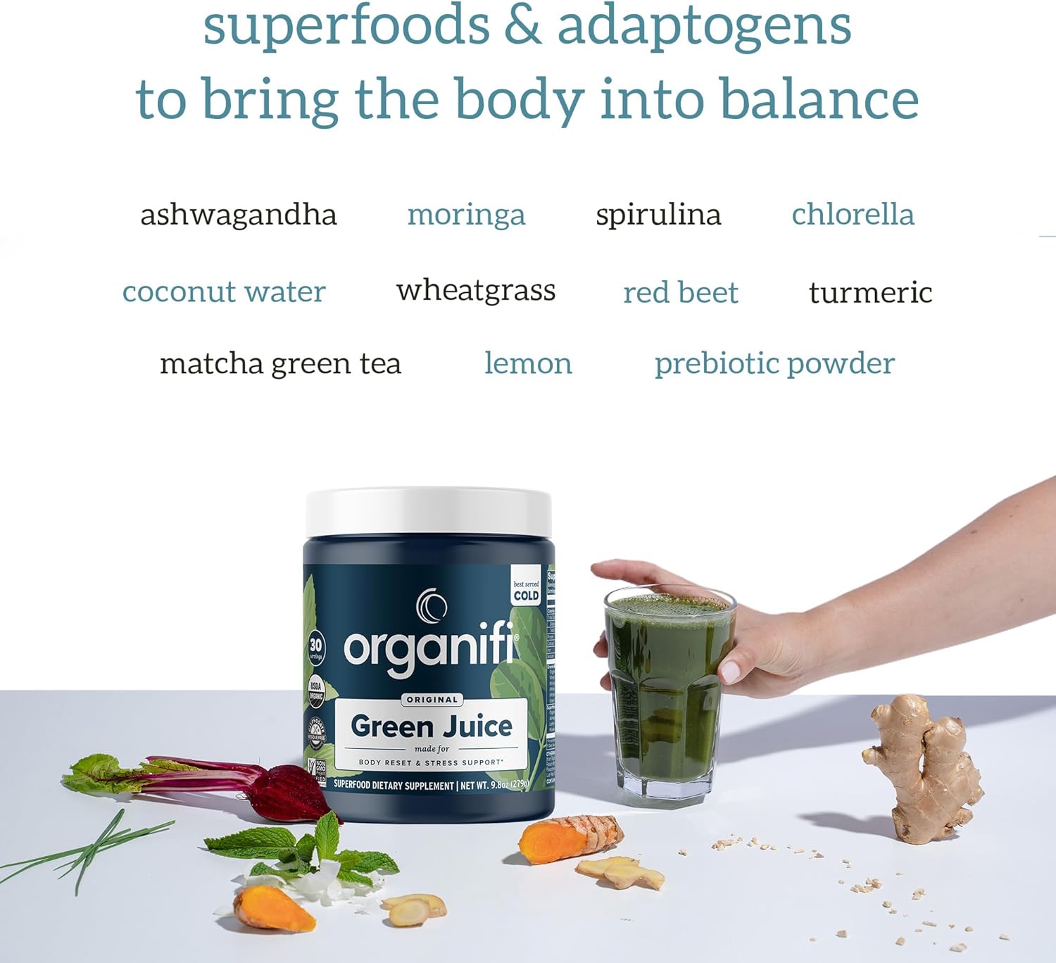 Organifi Green Juice - Powder Supplement With Organic Spirulina, Ashwagandha, And Chlorella - Helps Achieve Fitness Goals And Reduce Cortisol Levels, 30-Day Supply : Health & Household