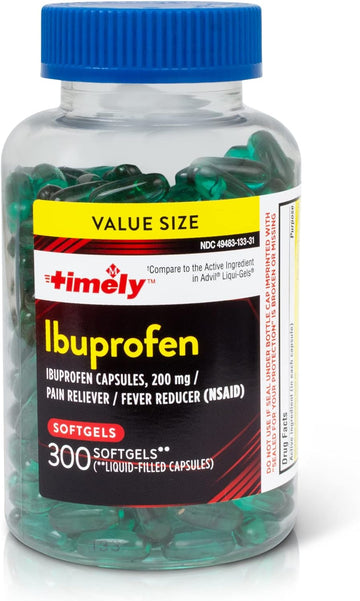 Timely Ibuprofen 200mg - 300 Liquid gels - Compared to Advil Liqui-Gels - Migraine Relief - Arthritis Pain Reliever - Headache Relief Medicine - Period Cramps Pain Relief - Tooth Pain Relief for Adult