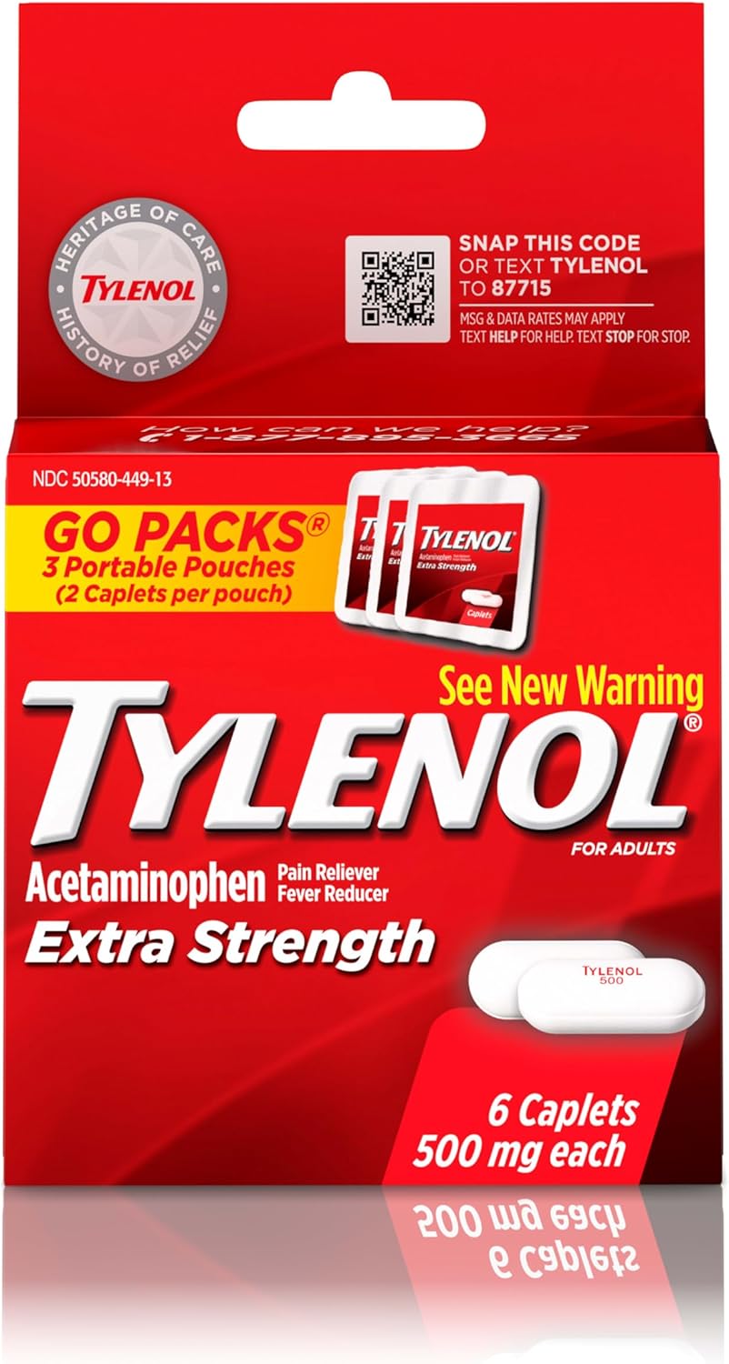 Tylenol Extra Strength Caplets,12 Vials- 10 Caplets Each