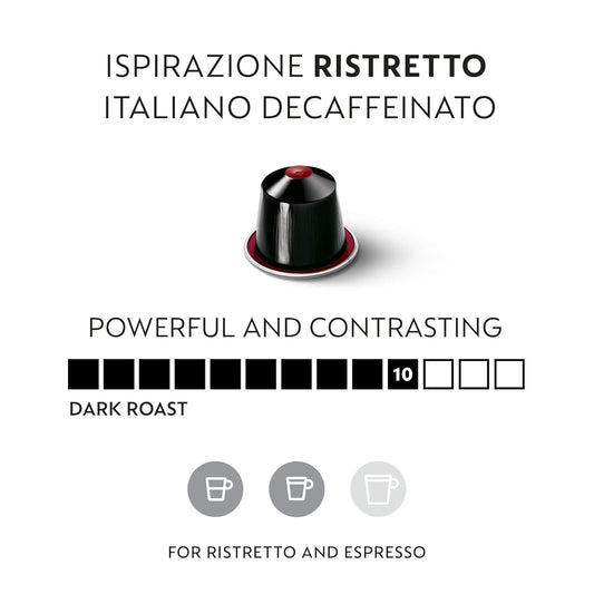 Nespresso Capsules Original, Ristretto Decaffeinato, Dark Roast Espresso Coffee, 50-Count Espresso Coffee Pods