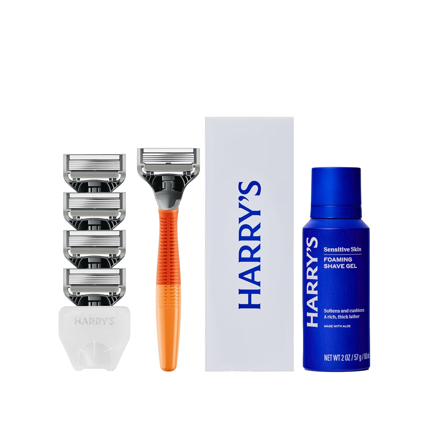 Harry'S Shaving Kit For Men - Razor Handle, 5 Razor Blade Refills, Foaming Shave Gel, And Travel Blade Cover - Ember