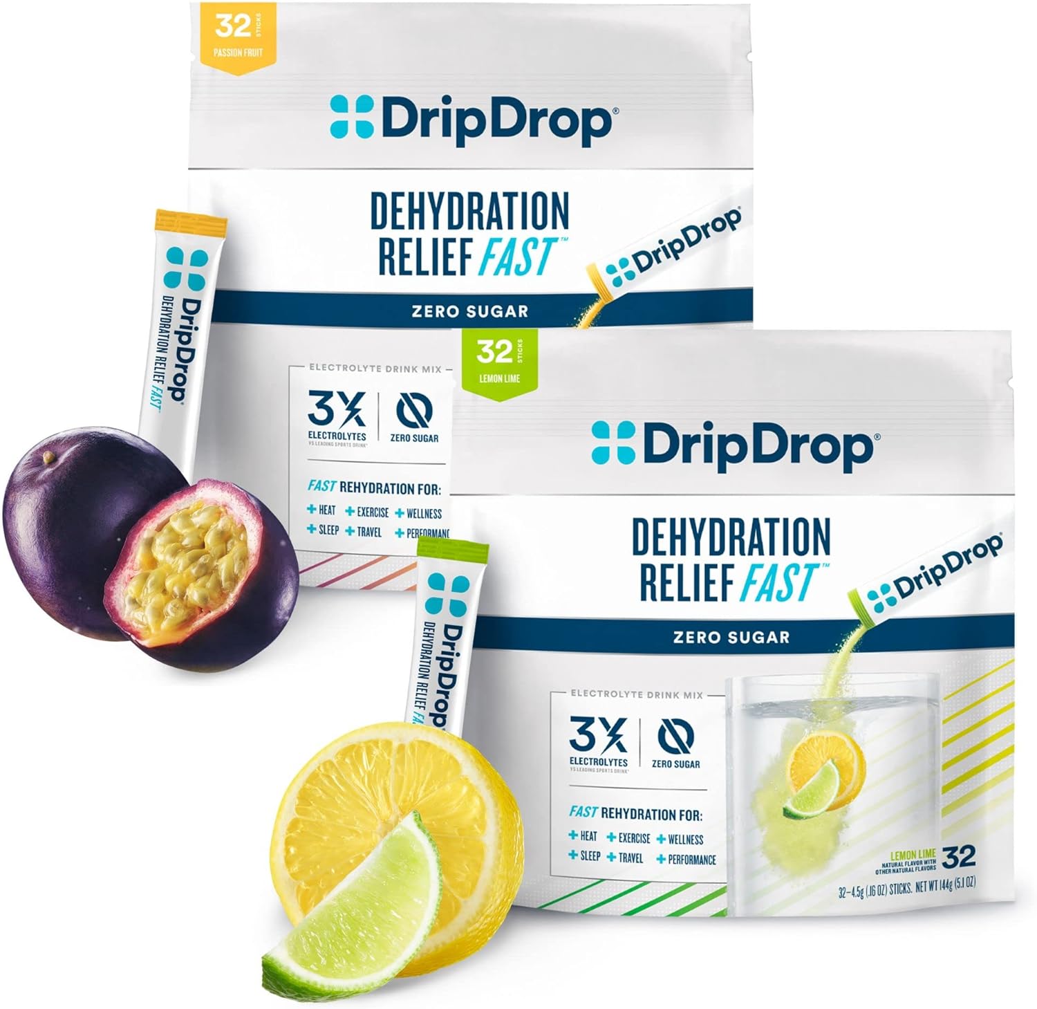 DripDrop Hydration - Electrolyte Powder Packets - Lemon Lime & Passion