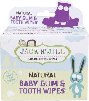 Jack N' Jill Natural Baby Gum & Tooth Wipes - 25 Pcs, Baby Oral Cleaner, Individually Wrapped, Contains Only Water & Xylitol, Made From Soft Cotton, Free From Fluoride & Sugar, Safe For Newborn Babies