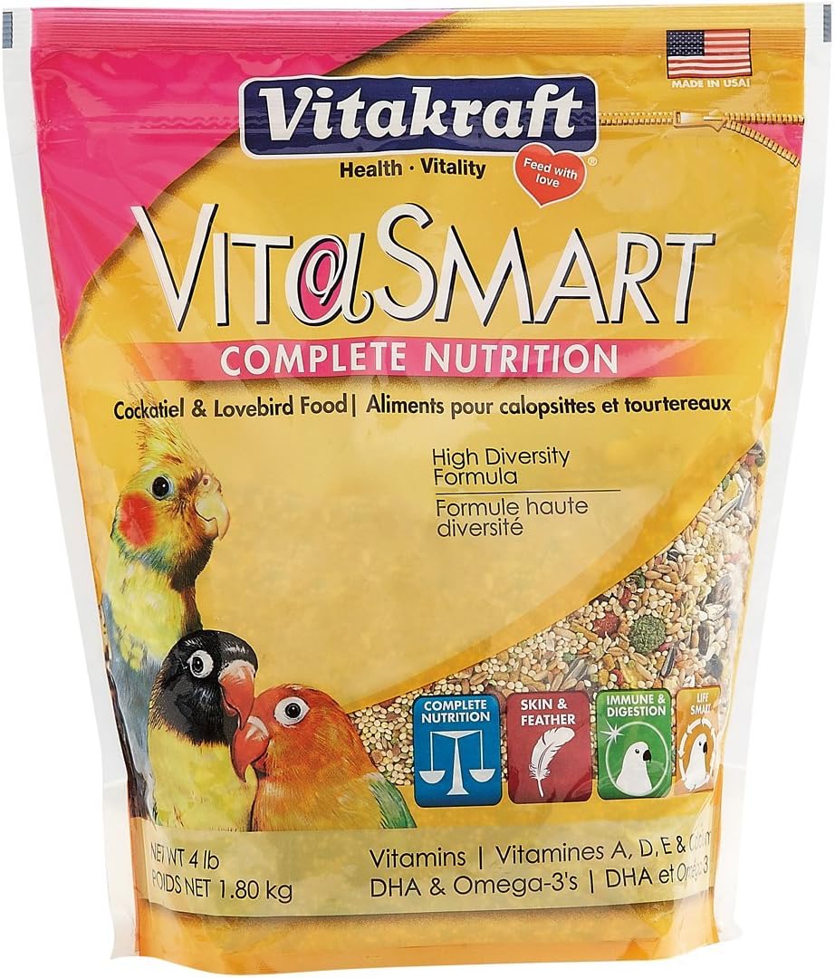 Vitakraft Vita Smart Gourmet Cockatiel And Lovebird Food - Vitamin-Fortified - Daily Pet Bird Food 4 Pound (Pack Of 1)