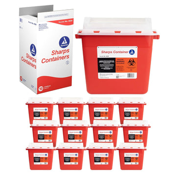 Dynarex 4628 Sharp Container, Provides A Safe Disposal Of Medical Waste And Needles, Non-Sterile & Latex-Free, 3 Gallons, Made With Thermoplastic, Red, Pack Of 12