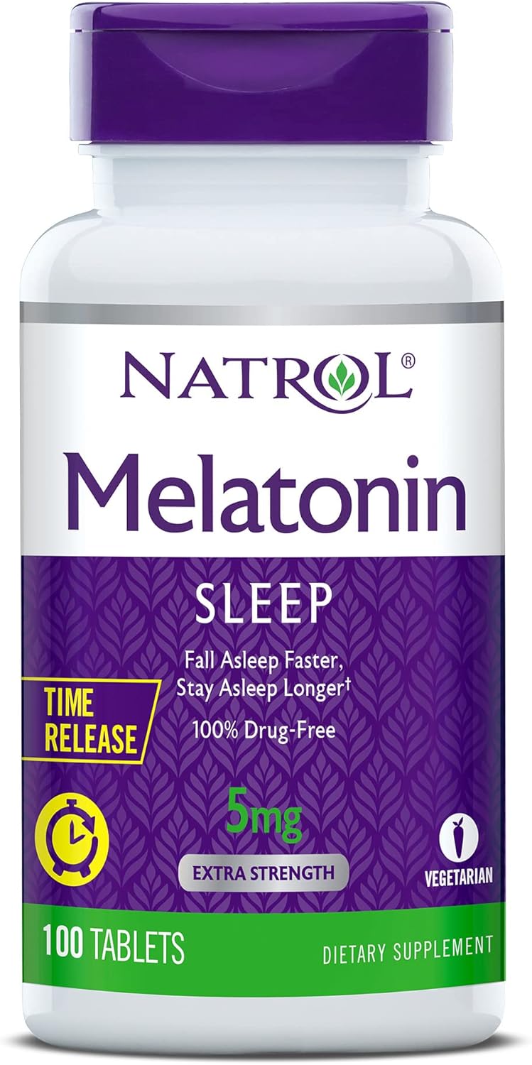Natrol Melatonin 5 Mg With Vitamin B-6 10 Mg Time Release Sleep Aid Tablets, 100 Servings, Fall Asleep Faster & Stay Asleep Longer, Controlled Release, Drug Free Dietary Supplement, (Pack Of 2)