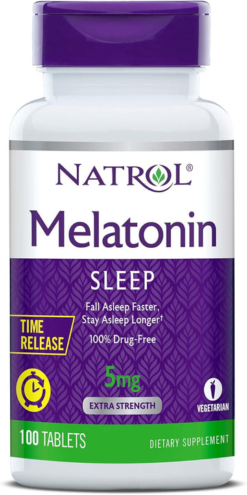 Natrol Melatonin 5 Mg With Vitamin B-6 10 Mg Time Release Sleep Aid Tablets, 100 Servings, Fall Asleep Faster & Stay Asleep Longer, Controlled Release, Drug Free Dietary Supplement, (Pack Of 2)