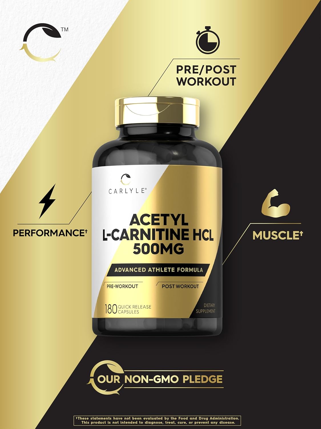 Carlyle Acetyl L-Carnitine HCL | 500mg | 180 Count | Non- GMO and Gluten Free Supplement : Health & Household