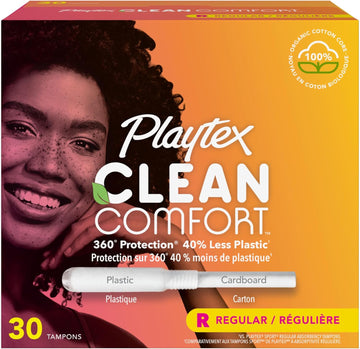 Playtex Clean Comfort Organic Cotton Tampons, Regular Absorbency, Fragrance-Free, Organic Cotton - 30Ct