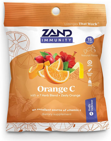 Zand Immunity Orange C HerbaLozenge | Vitamin C Throat Drops w/Soothing Herb Extracts | Non-GMO (15 Lozenges)