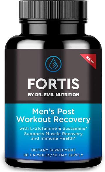 Dr. Emil Nutrition Fortis Post-Workout Recovery Capsule For Men With L-Glutamine And Sustamine To Support Muscle Recovery & Immune Health, 30 Servings