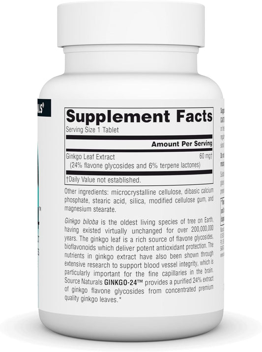 Source Naturals Ginkgo-24 - Ginkgo Biloba Extract 60 mg Supports Mental Acuity - 120 Tablets