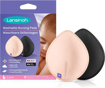 Lansinoh Washable Nursing Pads | Teardrop Contoured Bamboo Viscose pad | Reusable Breast Pads for Every Day and Night use for Breastfeeding Mums | Highly Absorbent Breast Pads (Pack of 8)