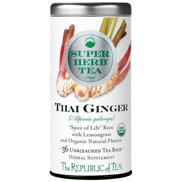 The Republic Of Tea Organic Thai Ginger Superherb Herbal Tea, Tin Of 36 Tea Bags