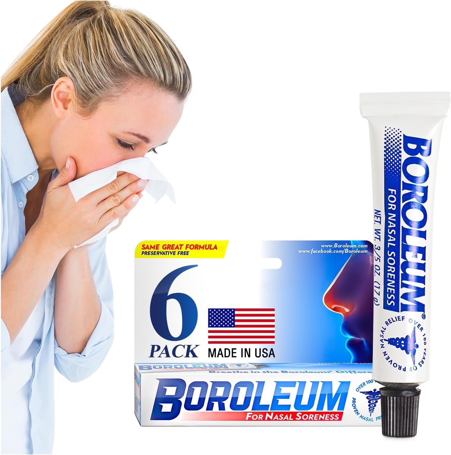 Boroleum Dry Nose Relief Nasal Soreness & Stuffy Nose Relief | Medicated Nasal Gel and Nose Moisturizer