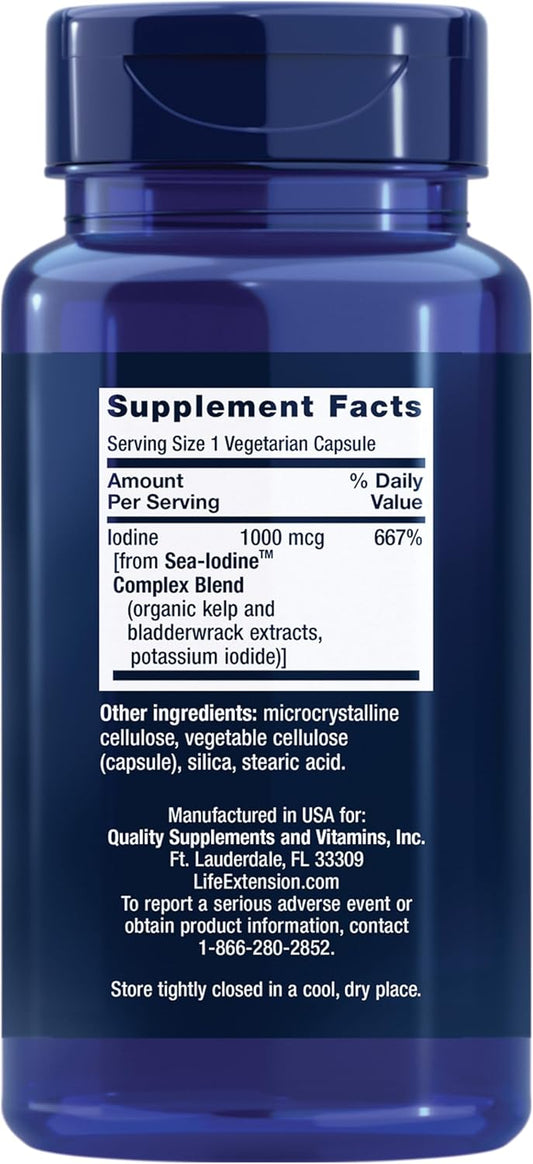 Life Extension Sea-Iodine™, Kelp And Bladderwrack-Derived Iodine, Supports Healthy Levels Of This Essential Nutrient For Thyroid Health And Beyond, Non-Gmo, Gluten-Free, Vegetarian, 60 Capsules