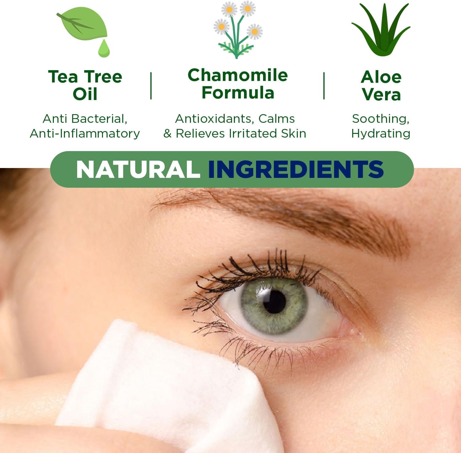 One Step Tea Tree Oil Eyelid Wipes, 60 Sachets, Natural, Aloe, Chamomile Daily Cleanser, Soothe, Relieve for Dry, Irritated, Tired, Itchy Eyes : Amazon.co.uk: Beauty