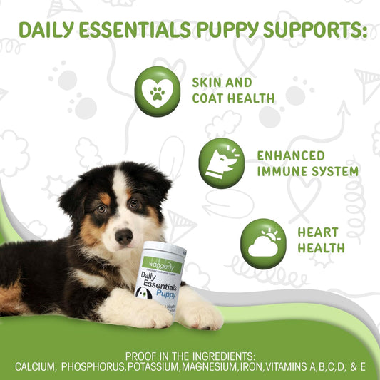 waggedy Daily Essentials Puppy — Full-Spectrum Functional Treats, Small or Large Breed Puppy Supplements — Dog Supplements & Vitamins — Puppy Essentials (60 Chews)
