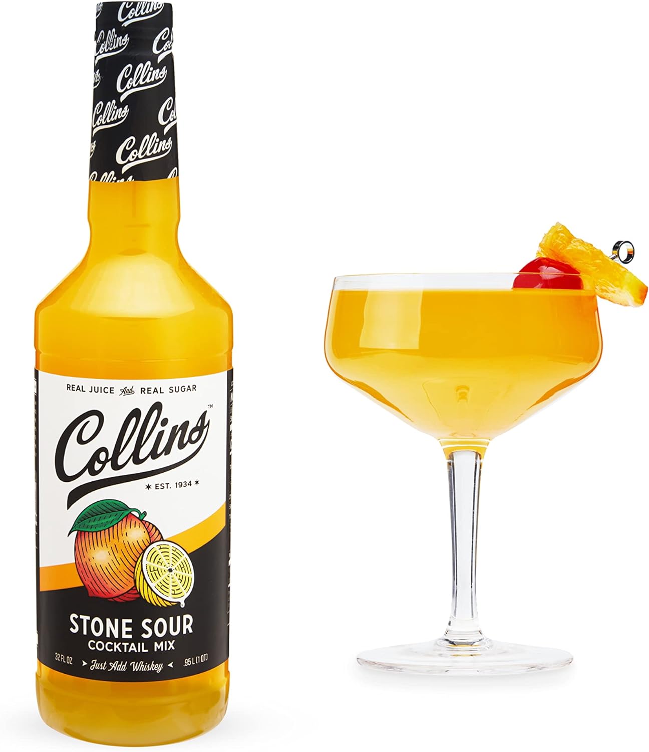 Collins Stone Sour Drink Mix | Made With Real Orange and Lemon Juice With Natural Flavors | Cocktail Recipe Ingredient for Sours, Home Bar accessories Cocktail Mixers, 32 fl oz