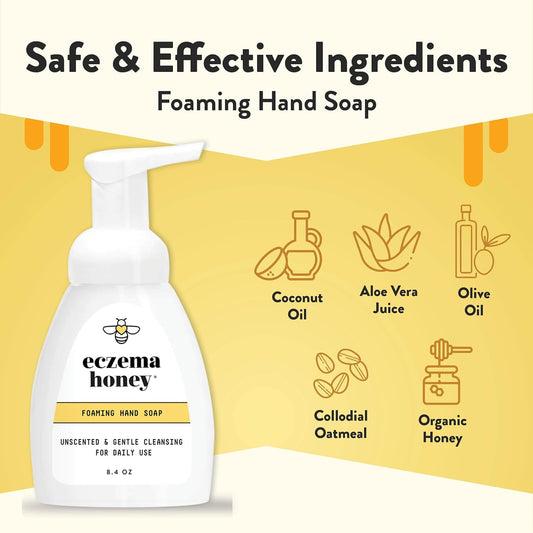 Eczema Honey Gentle Foaming Hand Soap - Gentle Cleanser For Dry Hands - Non-Toxic Unscented Hand Soap - Natural Hand Cleaner For Bathroom & Kitchen - Organic Honey Handwash (8.4 Oz)