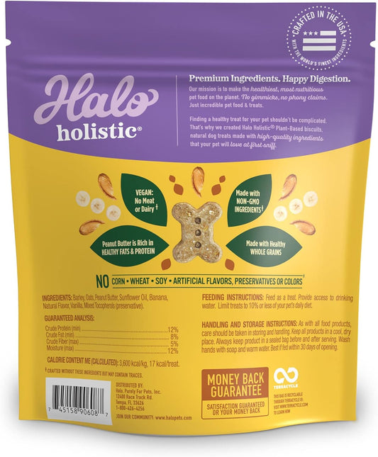 Halo Plant-Based Dog Treats with Peanut Butter and Banana, Vegan Dog Treat Pouch, 8oz bag