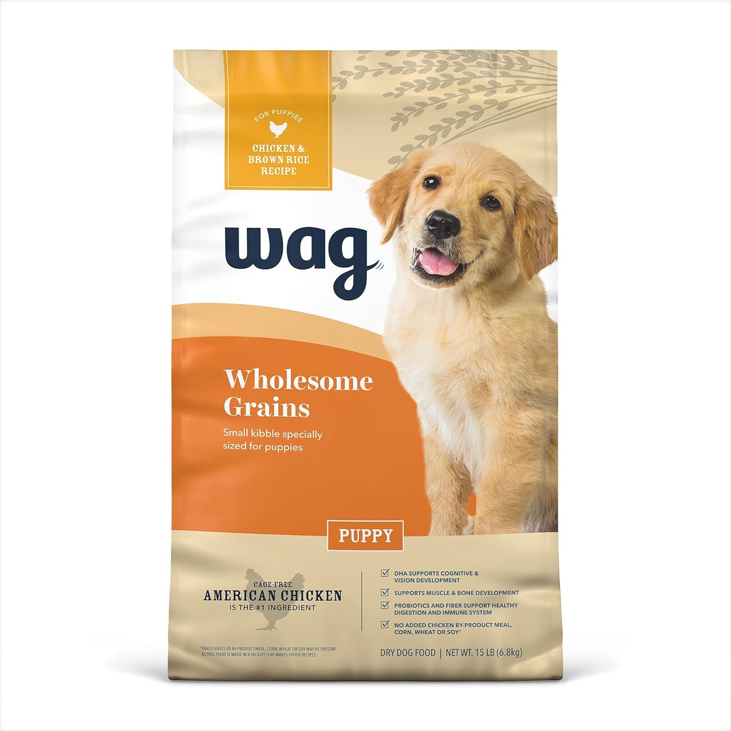 Amazon Brand - Wag Dog Dry Puppy Food, Chicken and Brown Rice, 15 Pound (Pack of 1)