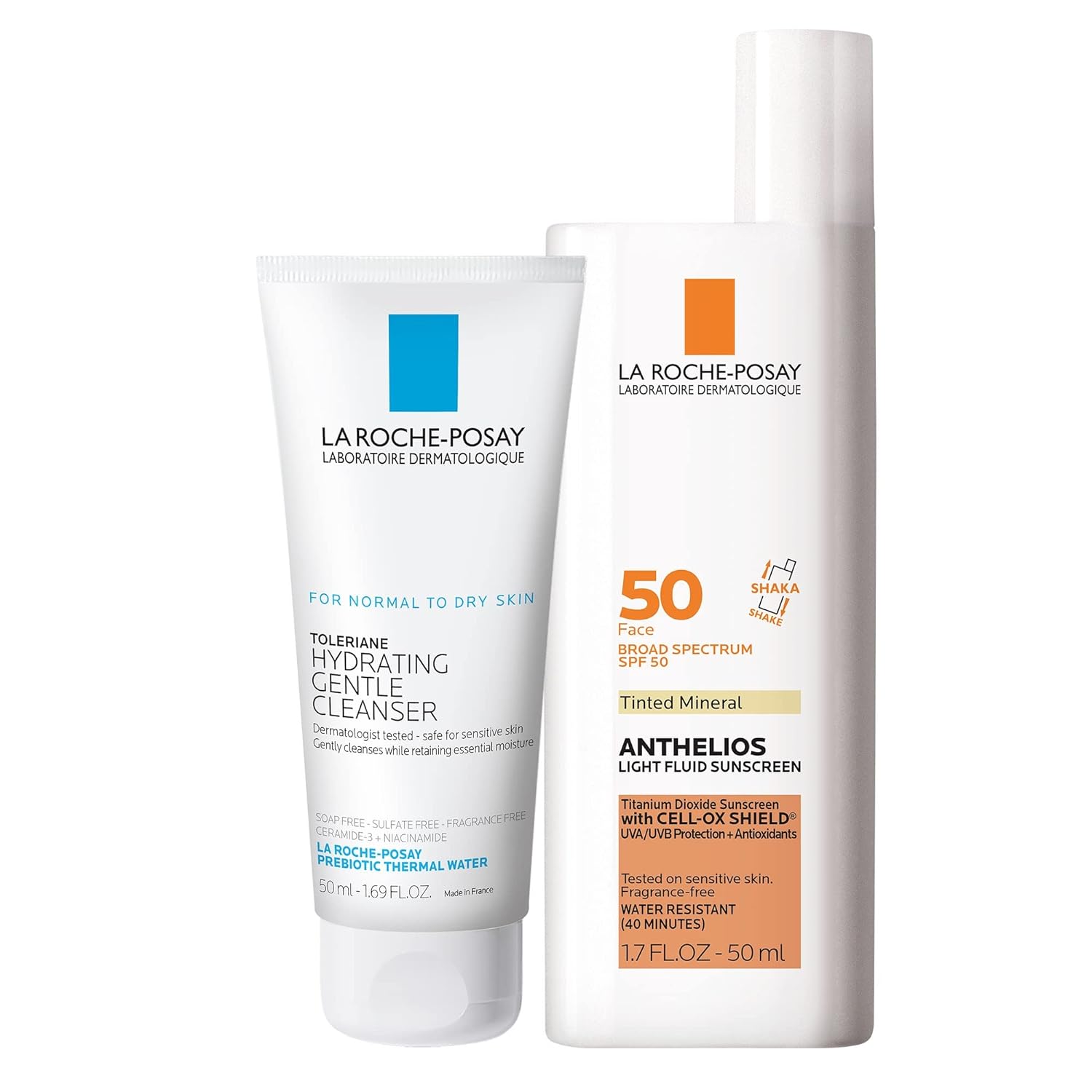 La Roche-Posay Anthelios Tinted Spf 50 Sunscreen & Toleriane Gentle Cleanser Travel Set - With Titanium Dioxide & Niacinamide