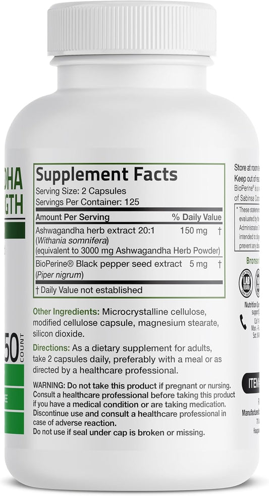 Bronson Ashwagandha Extra Strength Stress & Mood Support With Bioperine - Non Gmo Formula