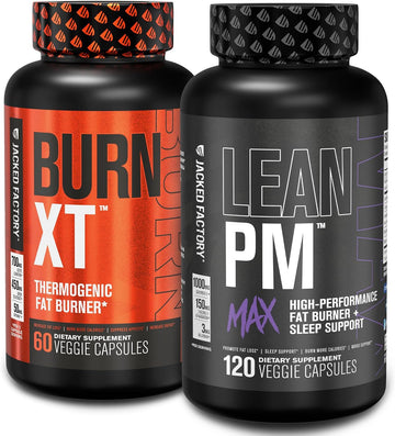 Jacked Factory Burn-Xt Clinically Studied Thermogenic Weight Loss (60 Capsules) & Lean Pm Max Sleep Aid (120 Capsules) For Appetite Supression & Weight Loss - 180 Capsules