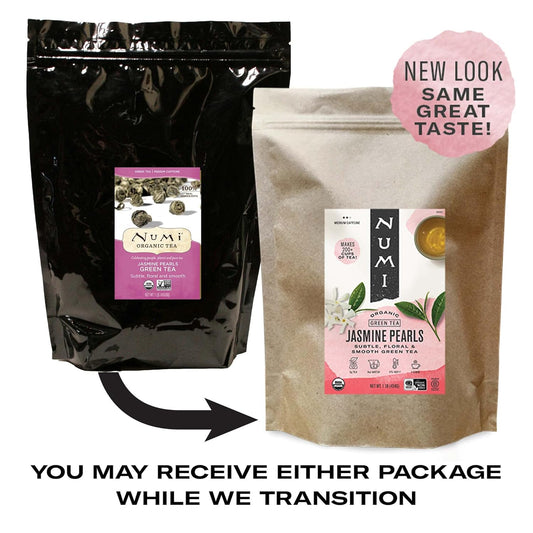 Numi Organic Jasmine Pearls, 16 Ounce Pouch, Loose Leaf Green Tea Imperial Dragon Pearls, Brew 200 Cups (Packaging May Vary)