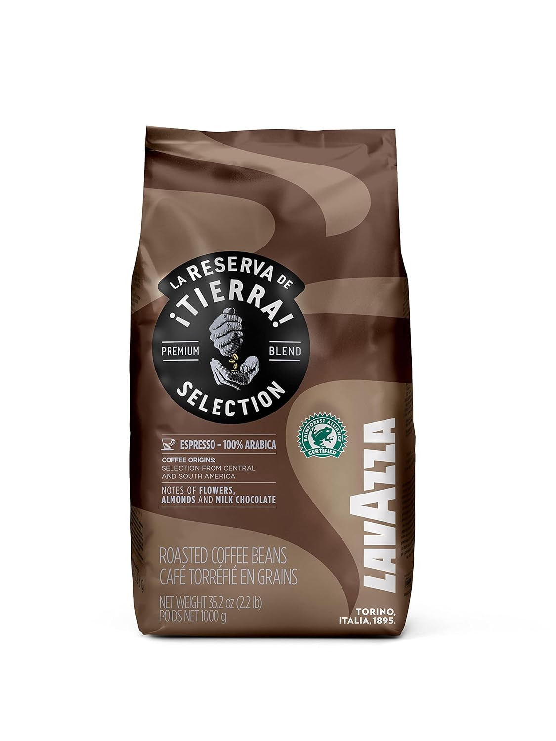 Lavazza Tierra! Selection Whole Bean Coffee Blend, Medium Roast, 2.2-Pound Bag , 100 Percent Arabica, Rainforest Alliance Certified 100 Percent Sustainably Grow