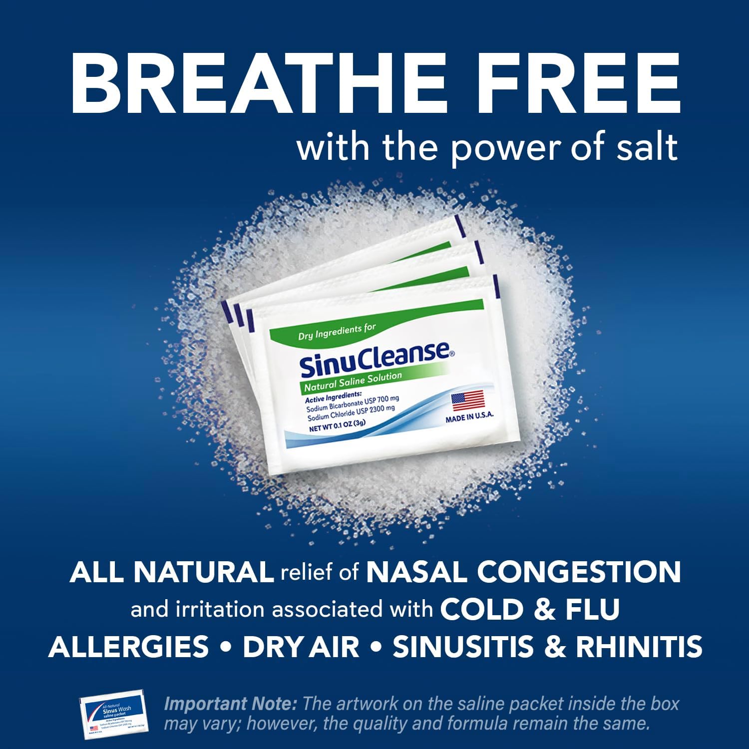 Sinucleanse Soft Tip Neti Pot Nasal Wash System, Relieves Nasal Congestion Due To Cold & Flu, Dry Air, Allergies, 30 All-Natural Saline Packets, Made In Usa