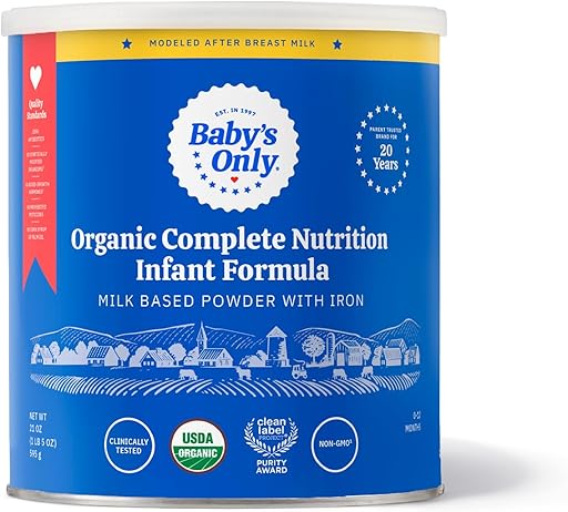 Baby's Only Organic Complete Nutrition Infant Formula, Milk Based Powder with Iron, Modeled After Breast Milk, Newborn to 12 Months Old, 21 oz, Flavor;Premium