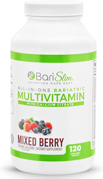 All-in-One Bariatric Chewable Multivitamin Tablets w/Calcium Citrate - Bariatric Vitamin for Post Bariatric Surgery Including Gastric Bypass & Gastric Sleeve | Mixed Berry (120 Count)
