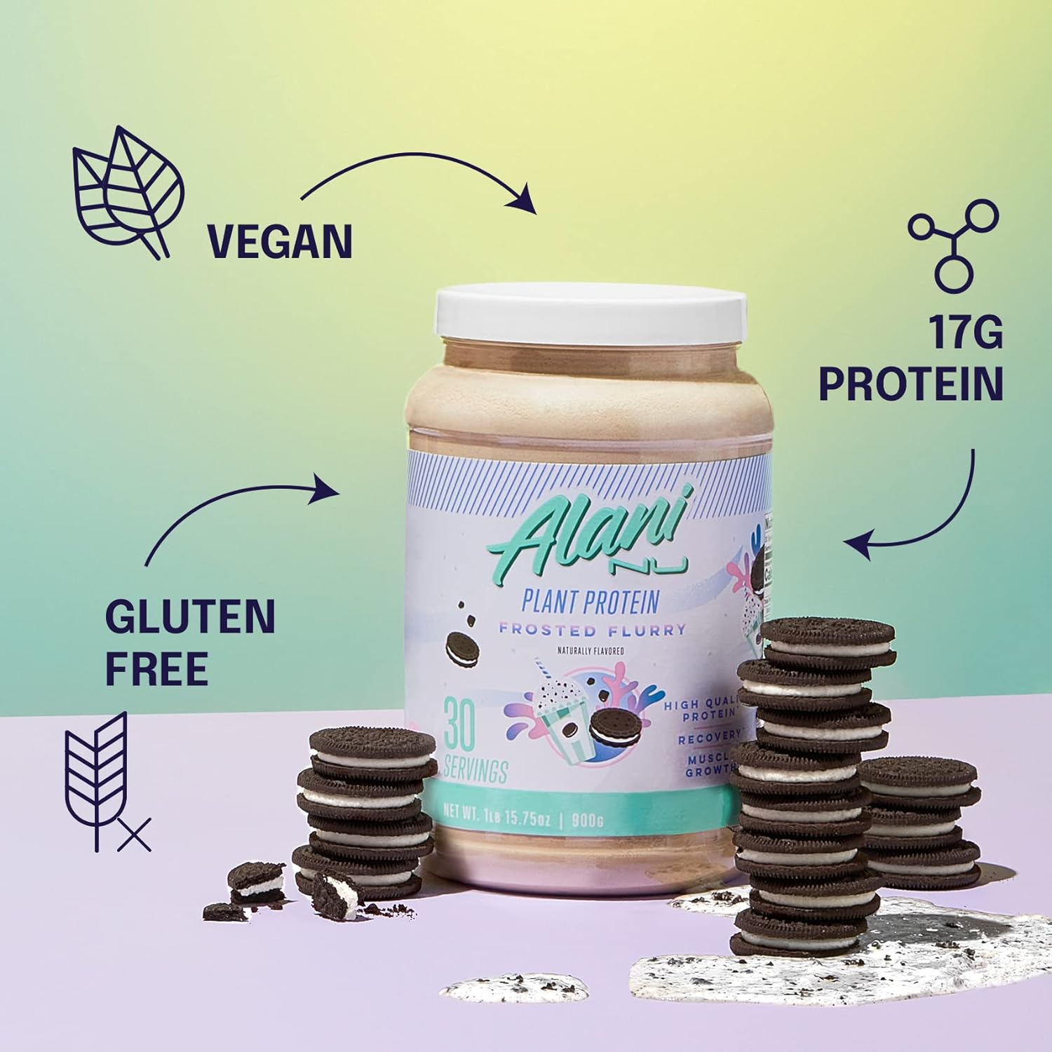 Alani Nu Plant-Based Protein Powder Frosted Flurry | 17g Vegan Protein | Meal Replacement Powder | No Sugar Added | Low Fat, Low Carb, Dairy Free, Pea Protein Isolate Blend | 30 Servings : Health & Household
