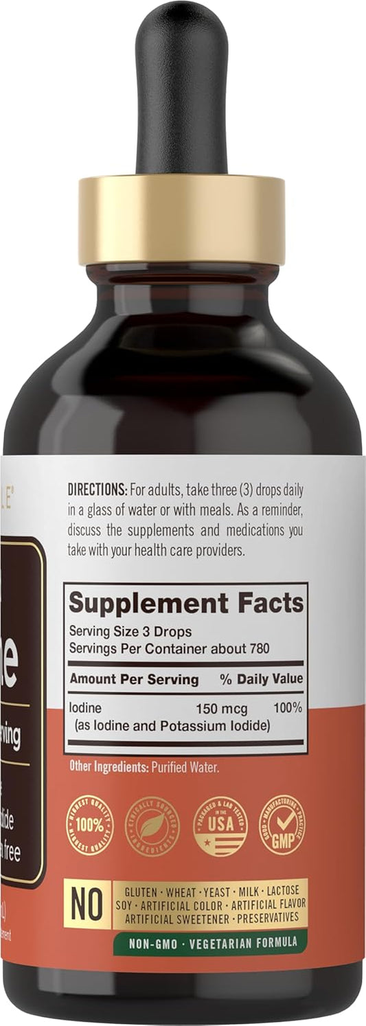 Carlyle Liquid Iodine Drops 4 Fl Oz | 150 Mcg | Iodine & Potassium Iodide Supplement | Vegetarian Liquid Tincture | Non-Gmo, Gluten Free