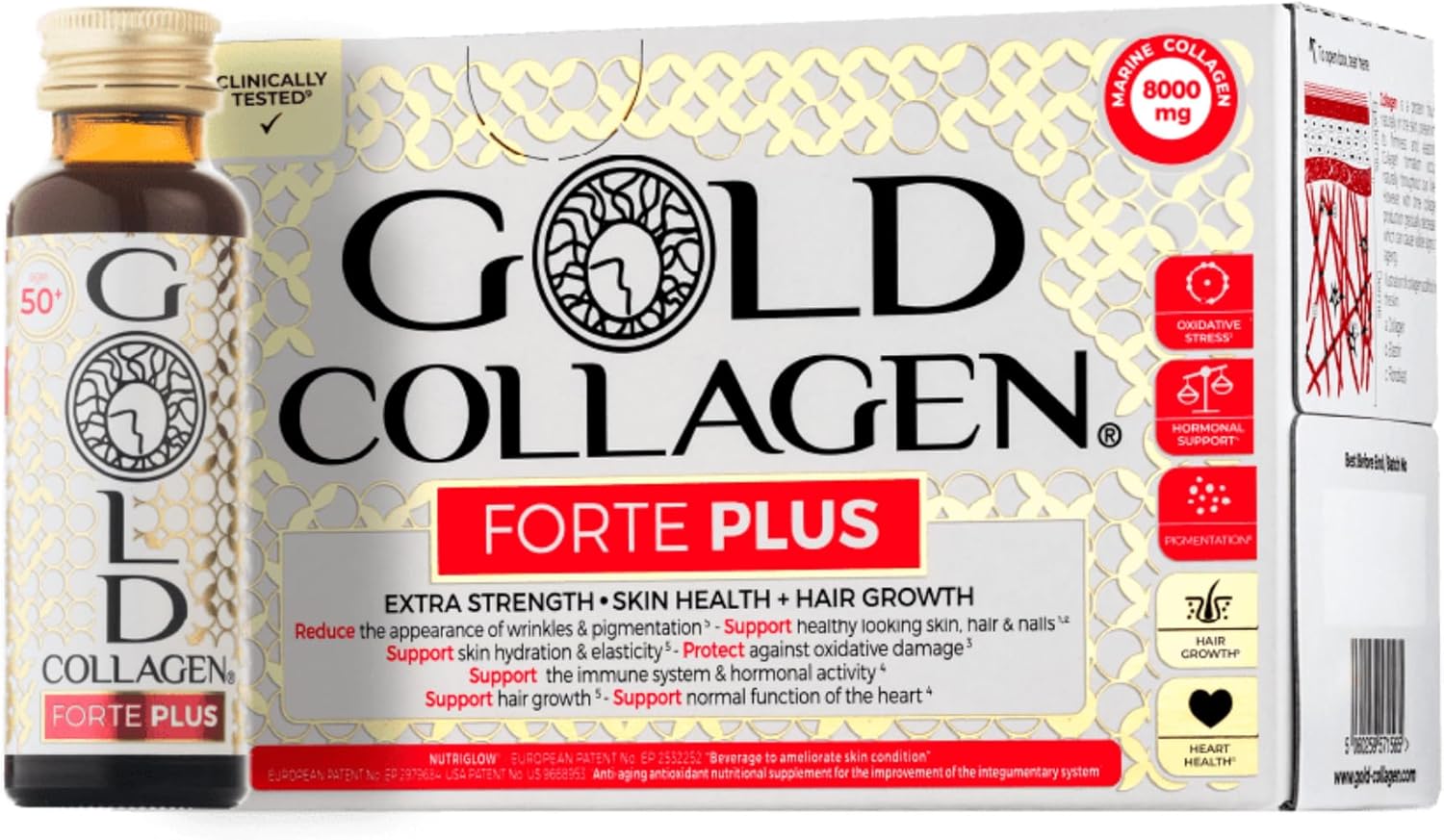 Gold Collagen New Forte Plus - Collagen Supplements For Women & Men With Biotin Hair Growth, Skin & Immune System Booster With 8G Of Marine Collagen, Vitamin C & Hyaluronic Acid, 1 Pack 10X50Ml