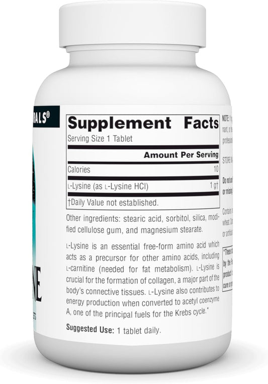 Source Naturals L-Lysine Free Form - Amino Acid Supplement Supports Energy Formation & Collagen* - 1000 Mg - 50 Tablets