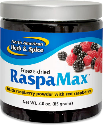 NORTH AMERICAN HERB & SPICE RaspaMax - 3.0 oz - Black & Red Raspberry Powder - High ORAC Value, Instant Energy - Freeze Dried - Non-GMO - 42 Servings