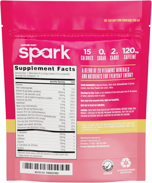 Advocare Spark Vitamin & Amino Acid Supplement - Focus & Energy Drink Powder Mix With Vitamin A, B-6, C & E - Also Includes L-Carnitine & L-Tyrosine - Watermelon - 10.5 Oz