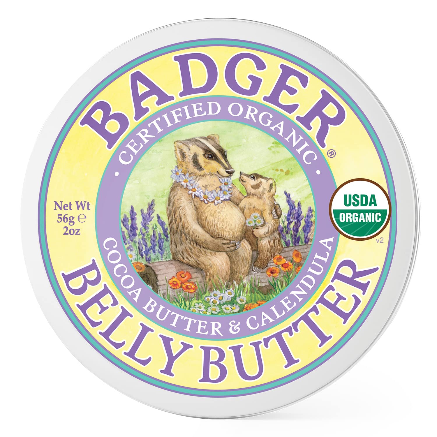 Badger - Belly Butter, Cocoa Butter & Calendula, Certified Organic Belly Butter, Vitamin E Belly Butter, Coconut Oil Belly Butter, Pregnant Belly Butter For Stretched Skin, 2 Oz